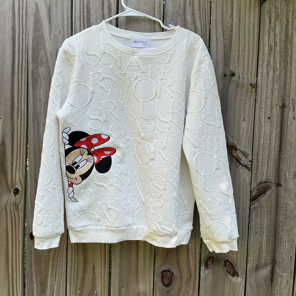 Boutique Malibu Cream Sweatshirt with Minnie Mouse Design